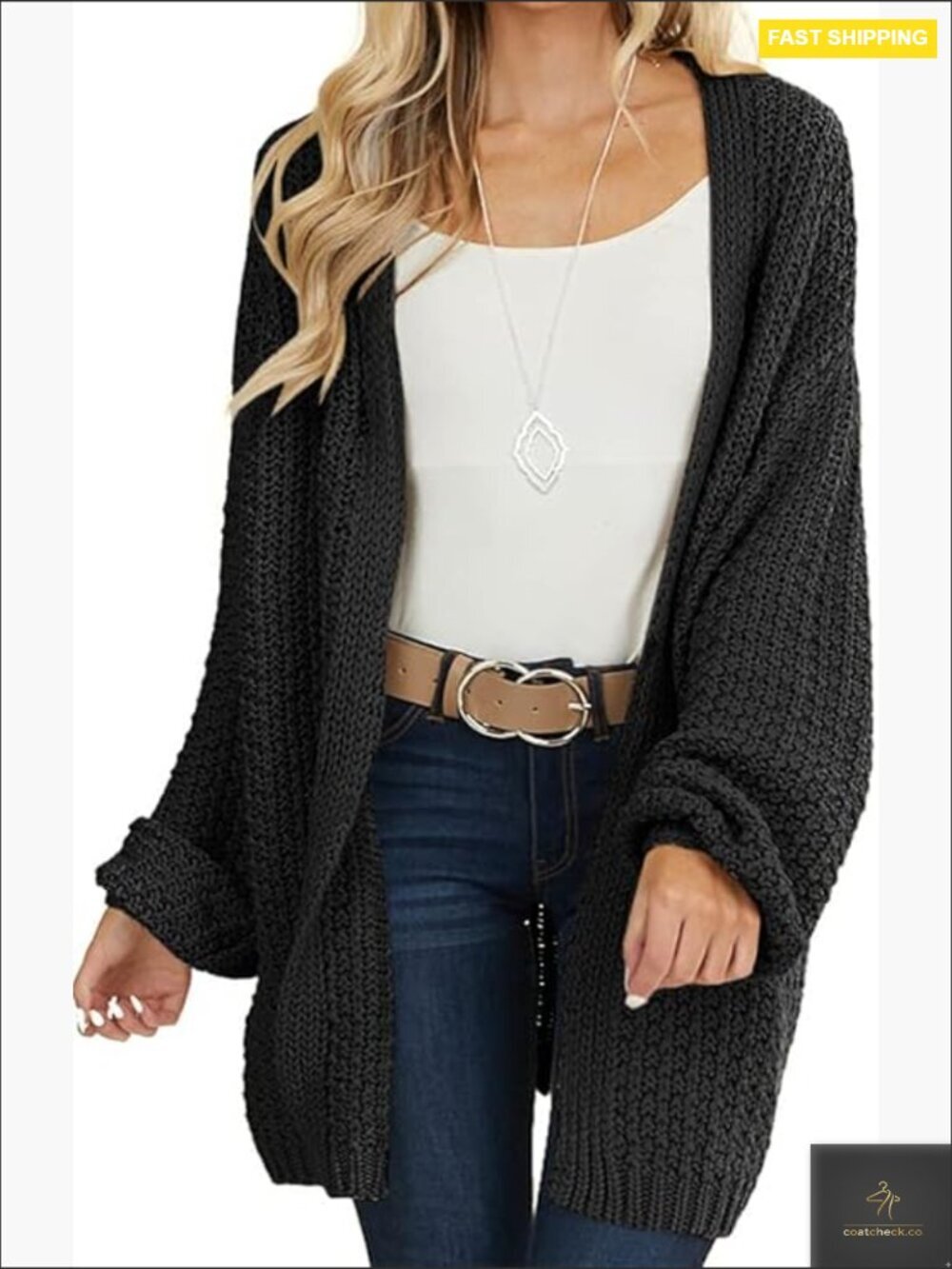 Open Front Chunky Knit Cardigan Sweater Long Sleeve Oversized Loose Fit